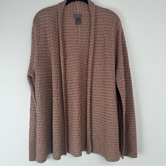 Sigrid Olsen Open Cardigan Size Large Micro Striped Metallic Pink Green - Picture 1 of 7